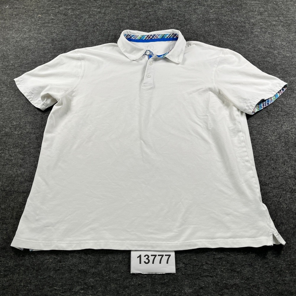 Bugatchi Uomo Polo Shirt Men XL White Cotton Stretch Tennis Performance Pullover